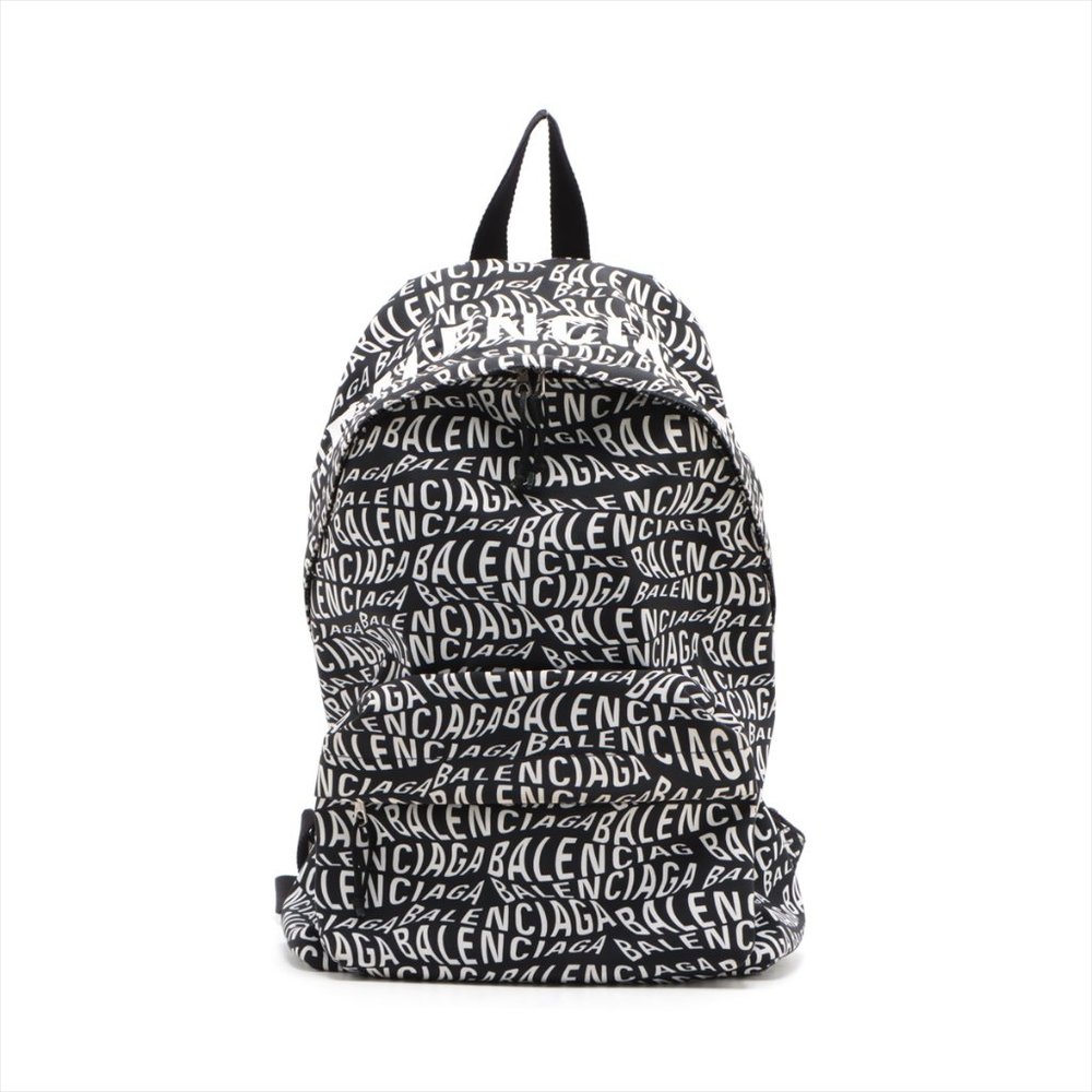 BALENCIAGA Black/White Nylon Wave Logo Backpack